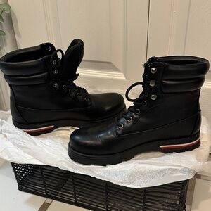 Tommy Hilfiger Black Leather Boots with Red and White Stripes